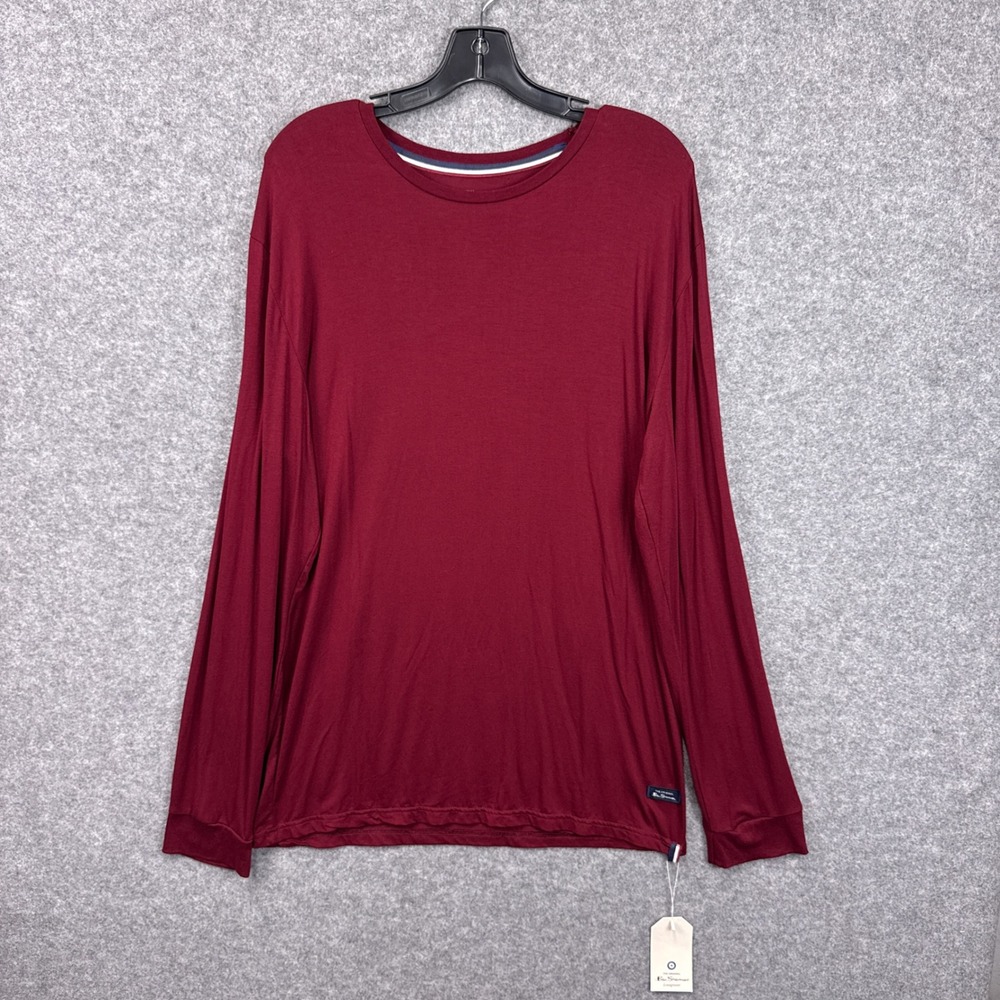 Ben Sherman Lounge Shirt XL Burgundy Red Modal Spandex Long Sleeve ABN 34114